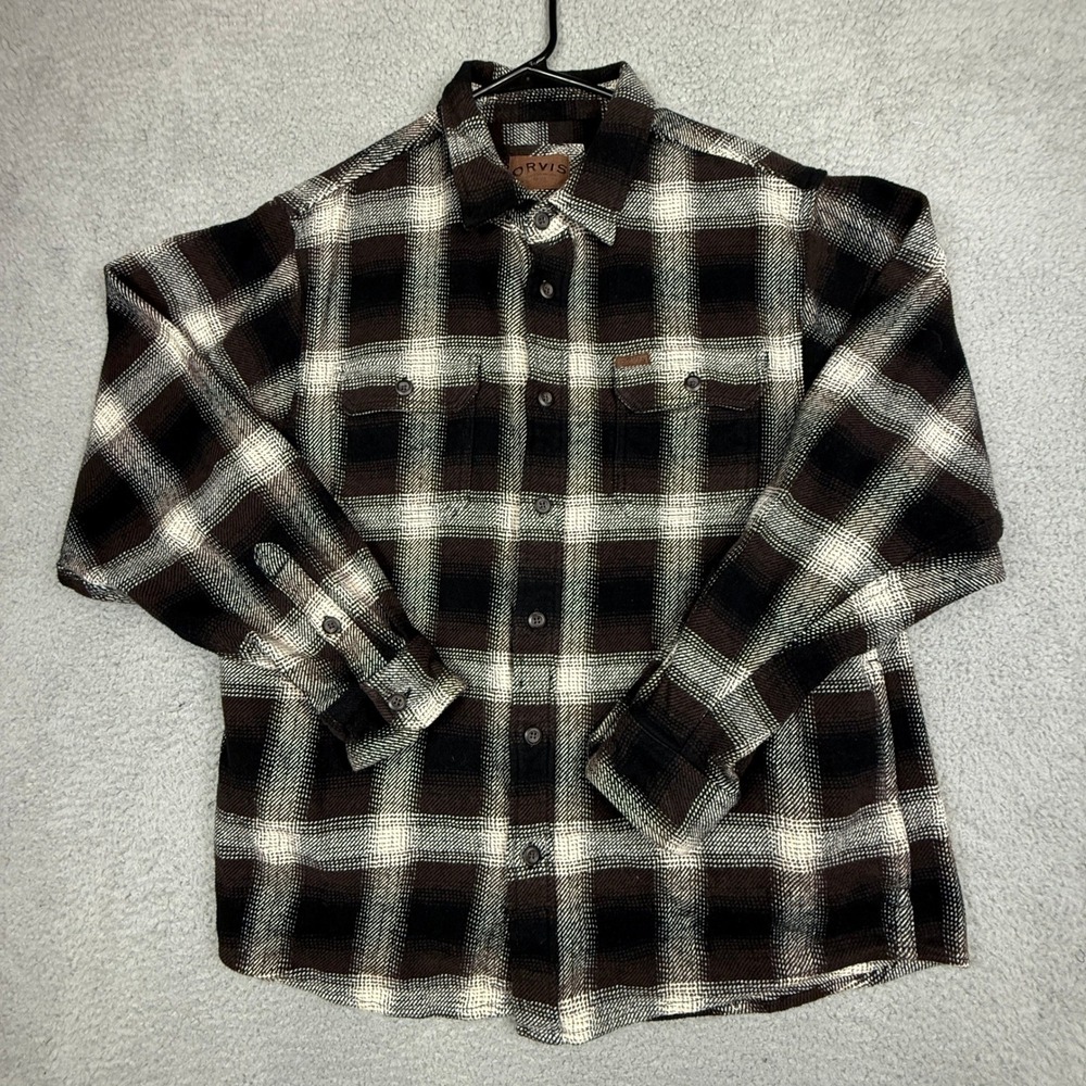 ORVIS Classic Collection Mens Brown Plaid Button Up Flannel Shirt‎ - Large